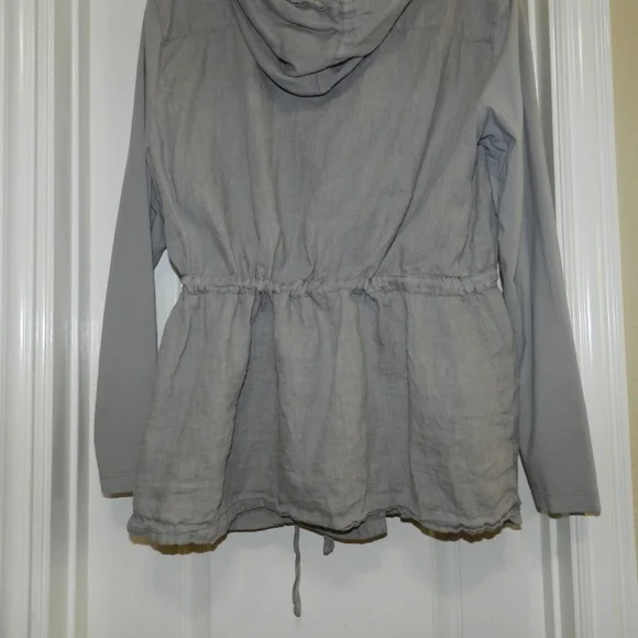 Flax Linen Button Front Hooded Jacket Drawstring Waist - Picture 8 of 12